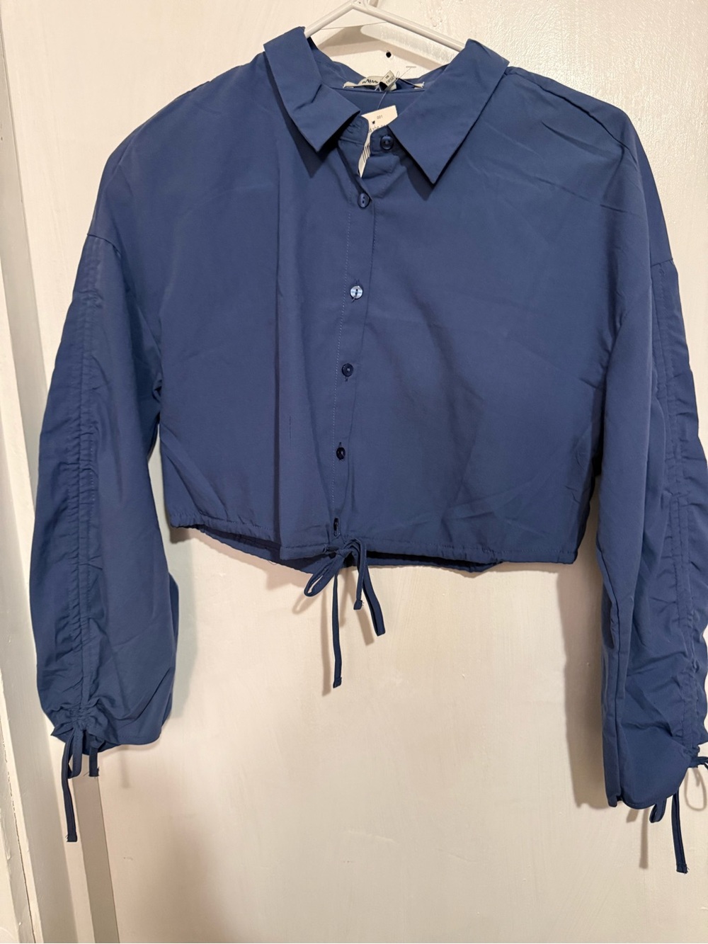 Miss Selfie Button-Front Shirt in Slate Blue